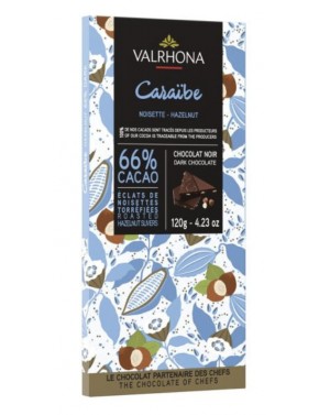 Tablette de chocolat noir CARAIBE 66% éclats de noisette VALRHONA 120 g