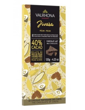 Tablette de chocolat Lait JIVARA 40% éclats de noix de Pécan VALRHONA 120 g
